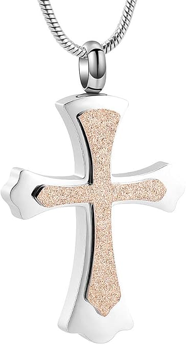 Stainless Steel Cross Memorial Cremation Ashes Urn Pendant Necklace Keepsake Jewelry Urn (Coffee Gold)