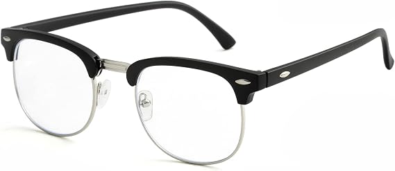 Wuguny Onrtry Blue Light Blocking Glasses for Women Men Classic Semi Rimless Fake Nerd Anti Blue Ray Computer Eyeglasses Matte Black/Silver, Health-Household-Wuguny-SUC6075