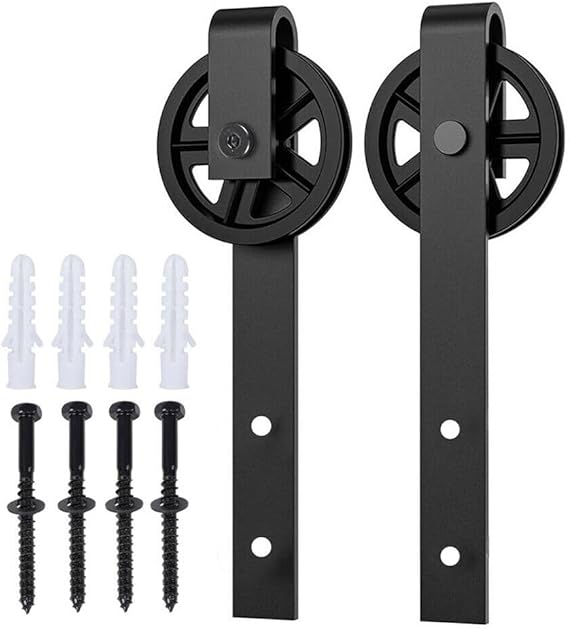 Bypass Barn Door Hardware Kit, 2pcs Wagon Shaped, Smooth and Silent, Sliding Barn Wooden Door Hardware Closet Track System for Single/Double/Bypass Door
