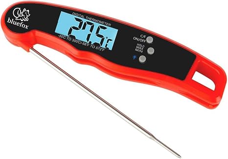 Bluefox Dijital Hızlı Okunan Mutfak Termometresi - Mıknatıslı, Katlanabilir, Arkadan Aydınlatmalı Ekran, 240° Dönebilen Prob,50°C-300°C Aralığı