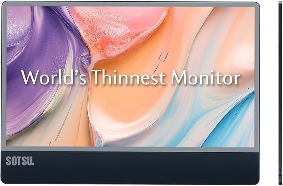 SOTSU UltraSlim 12.5" Portable Monitor | Ultra-Thin Lightweight Aluminum Design | FHD 1920x1080 IPS | 5W Power Efficient | Glass Cover | Compatible with Laptop, Phone & DeX | Travel & Remote Work