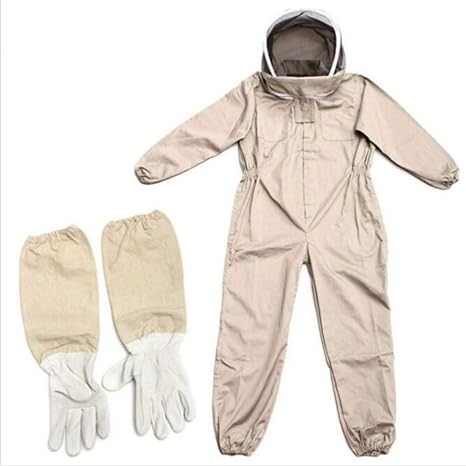 Beekeeper Professional Jumpsuit Suit Beekeeping Brown Space Suit with Self Supporting Veil for Bee Keepers Include Protective Gloves (L)
