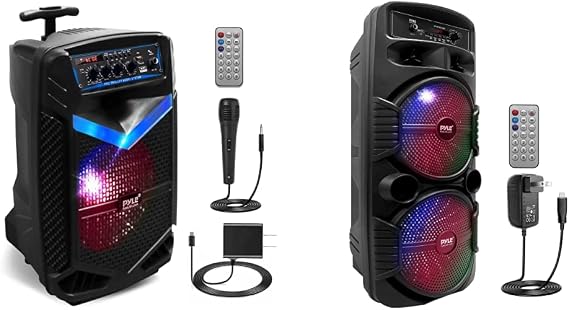 Pyle 400W Rechargeable Outdoor Bluetooth Speaker Portable PA System w/ 8 Subwoofer 1 Tweeter & Portable Bluetooth PA Speaker System - 600W Rechargeable Outdoor Bluetooth Speaker