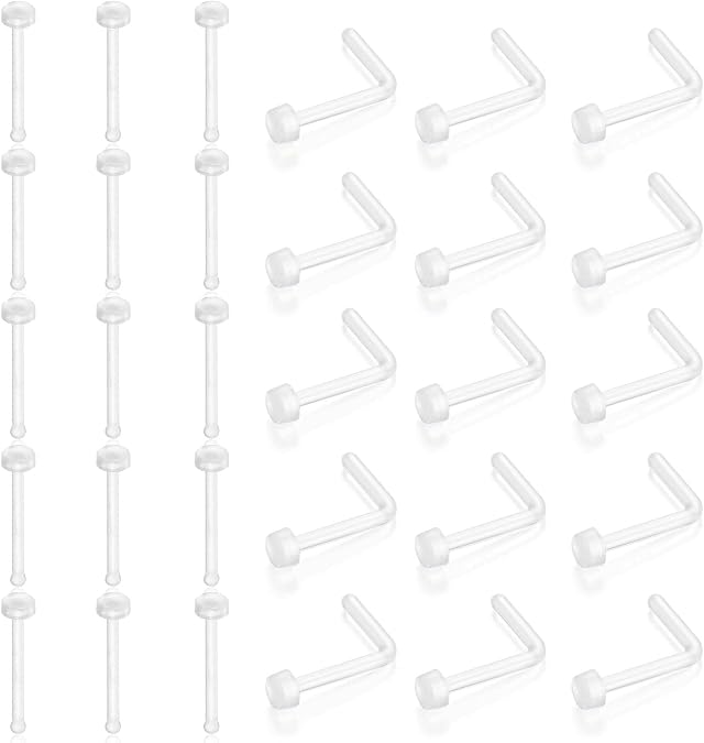 Clear Nose Ring Flexible for Women and Men,Plastic Clear Nose Studs for Work L Shaped,Body Silicone Piercing Retainer 18g Nose Rings Studs Piercing Jewelry