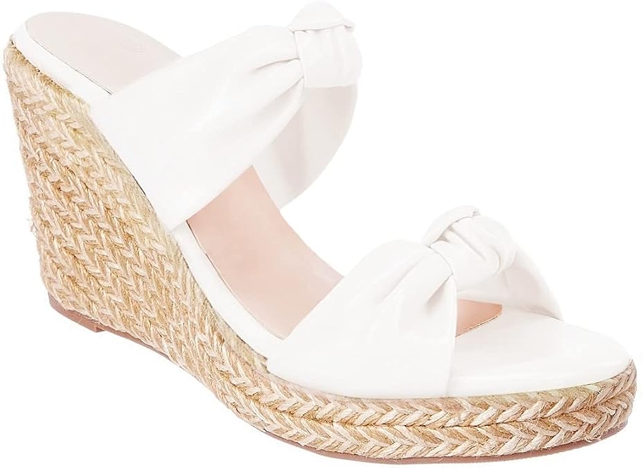 Fashare Womens Slip on Espadrilles Wedges Sandals Slides Platform Bow Open Toe Summer Dressy Mules Shoes