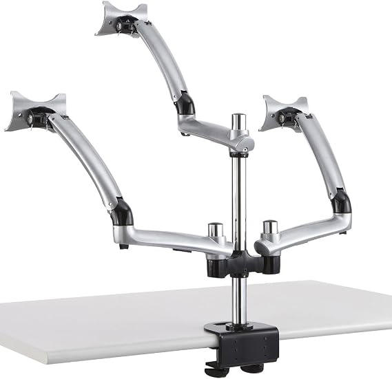 Triple Desk Mount Spring Arm Clamp Base - Silver Compatible with Apple