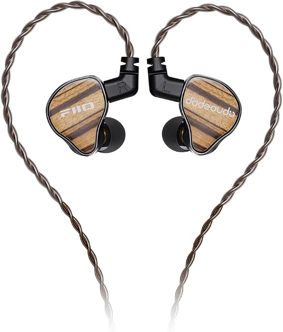 FiiO JH13 Hybrid HiFi IEMs 1DD + 2BA Drivers, Entry-Level Audiophile in-Ear Headphones with Wooden Faceplate & Detachable 0.78mm 2-Pin Cable (Transparent Black)