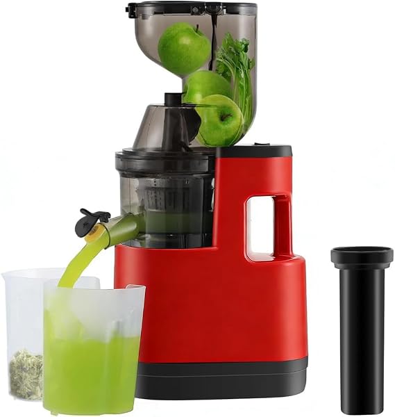 Juicer 500W Cold Press Juicer Machines with 83MM Wide Chute for Whole Fruit and Vegetable, Slow Masticating Juicer High Juice Yield (Red)