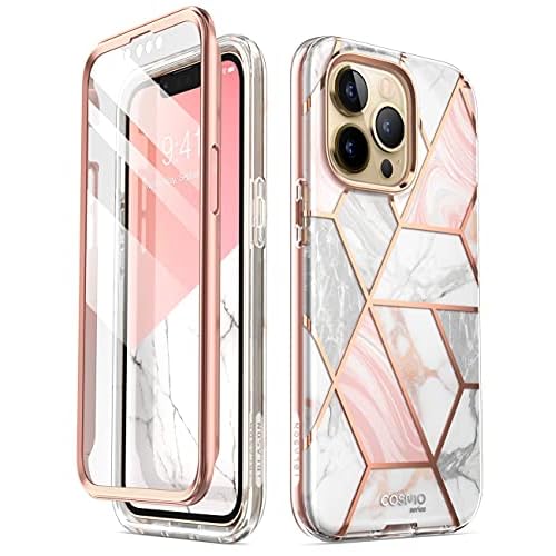i-Blason Cosmo Series Slim Full Body Protective Case for 6.1 Inch iPhone 13 Pro 2021 Release, Marble Pink