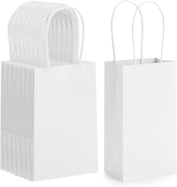 BagDream Mini Gift Bags with Handles 3.5x2.4x6.7 Inch White 100 Bulk Pack
