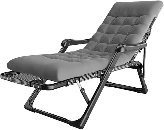 Zero Gravity Chairs With Cushions | Folding Reclining Garden Chair | Gray, Max. 160KG | Sun Loungers With Footrest, Cup Holder For Deck | Lay Flat Recliners