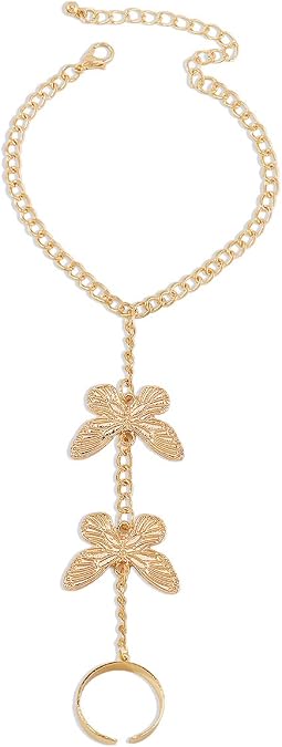 Jumwrit Boho Butterfly Finger Ring Bracelet Dainty Hand Chain Harness Bracelet with Open Band Ring for Women