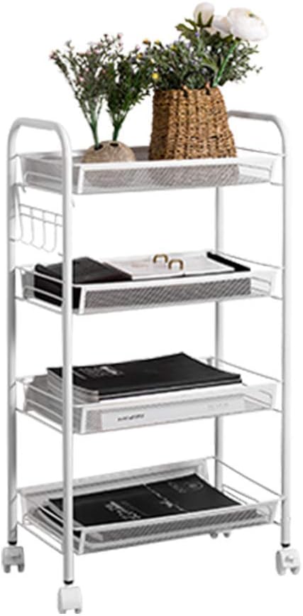 MICOE 4-Tier Utility Cart Mesh Rolling Storage CartKitchen Storage Cart on Wheels Steel Utility Serving Rack with Wheels for Kitchen Office Bedroom Bathroom Washroom H-LWCT4001