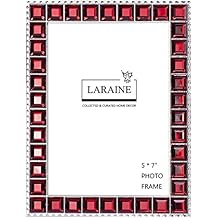 LARAINE Picture Photo Frame 5x7 Rhinestones Metal High Definition Glass Display Pictures for Tabletop Crystal Home Decorative Holiday Gift (Red, 5x7)