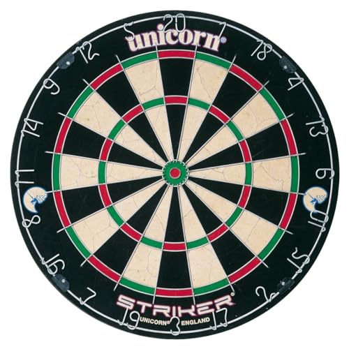 Unicorn Striker, Classic, and Contender Bristle Steel Tip Dartboard Models - Recreational-Quality Bristle Dartboard - Rotatable Metal Number Ring - Slim Wire Fasteners to Reduce Bounce Outs