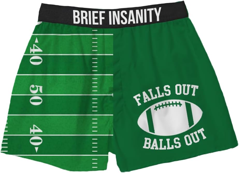 BRIEF INSANITY Comfortable Loose Fit Boxer Shorts (Humorous) | Silky Feel Graphic Print Boxers for Men & Women New, Falls Out, Balls Out, Medium
