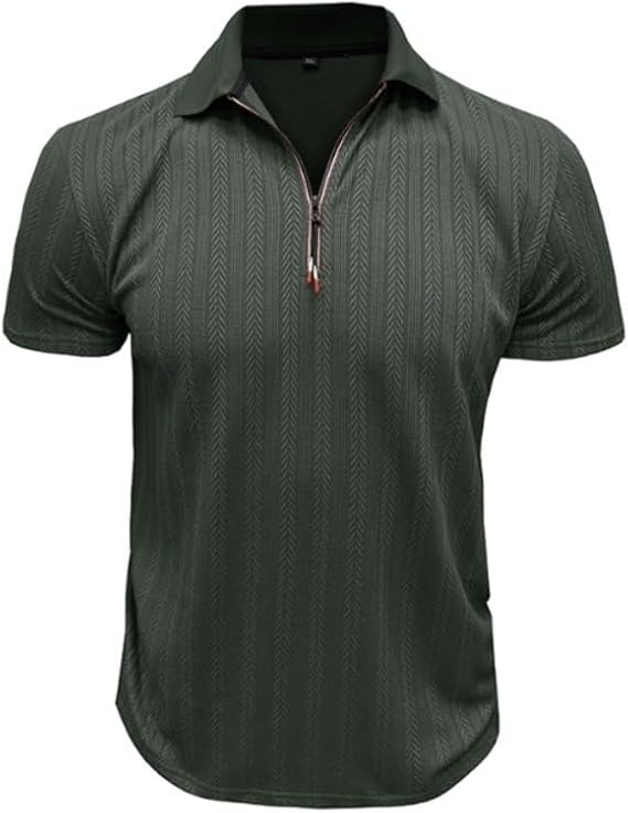 Polyester Men's Short Sleeved Lapel Zipper Tshirt Top