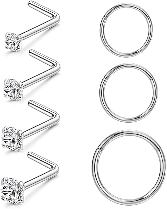 SEEDRILL Nose Rings Studs G23 Titanium 20G Nose Studs for Women Men 18G Nose Rings Hoop Hypoallergenic Nose Piercings Jewelry 1.5/2/2.5/3 mm CZ L Shape Nose Screw Studs Hoop Rings for Helix Cartilage