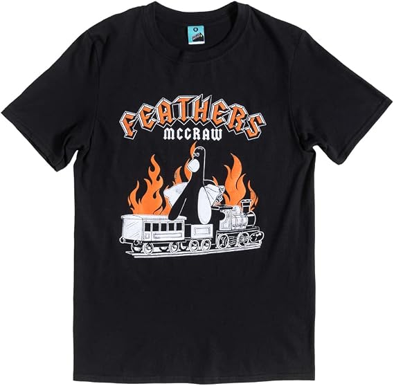 TruffleShuffle Men's Wallace & Gromit Feathers McGraw T-Shirt Black | Non-Fading | 100% Cotton | for 90s Movie Fans