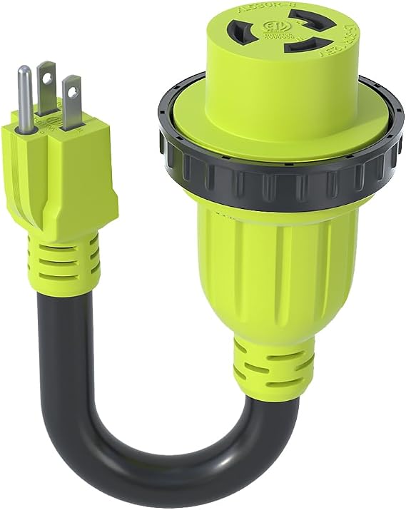 15 Amp to 30 Amp 110 Volt RV Plug Adapter Cord,NEMA 5-15P Male to L5-30R Twist Lock Female,Heavy Duty STW 10 Gauge for RV Trailer Camper,Electrical Power Dogbone Plug,ETL Listed (12 Inch)