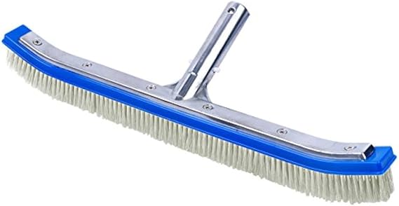 18" Pool Brush (Curved) with Aluminum Back and Handle - Nylon Bristles - Blue Brush Body - Clear Bristles