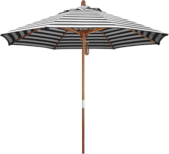 Striped Outdoor Patio Umbrella 9ft, Garden parasol, Waterproof, Sun Protection, Folding Wooden Sun Shade Umbrella for Balcony, Deck, Patio, Beach Umbrella