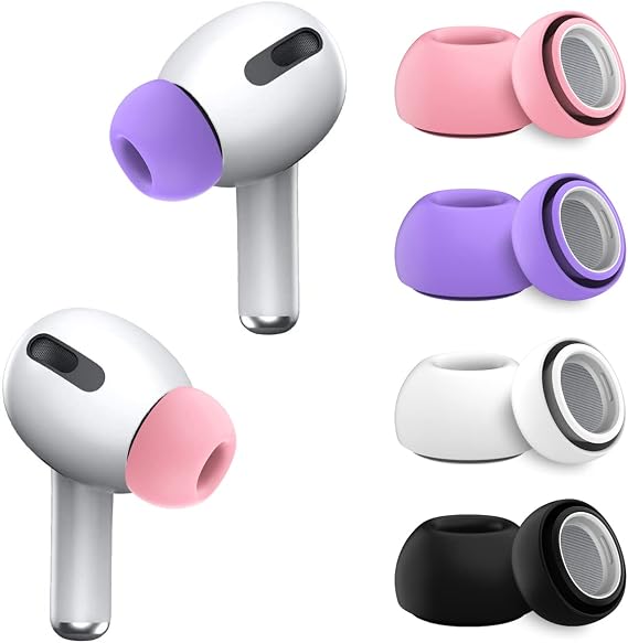 (4-Pairs) EarTips for Airpods Pro & Pro 2nd Gen Ear Tips (4-Pairs) - Silicone, Anti-Slip - Fit in Charging Case (Black/White/Pink/Purple)