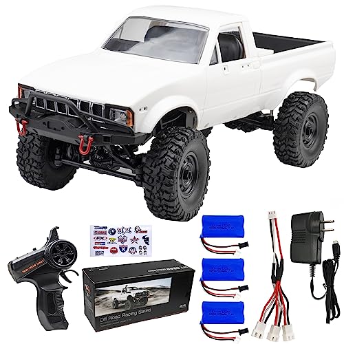WPL C24 116 RC Rock Crawler Truck 4x4 with 3 Upgraded 1200mah Battery 2.4GHz 4WD Remote Control Off-Road Pick-up Truck RTR for Men White