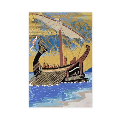 The Ship of Odysseus Illustration of Homers Odyssey, 1930-33 Vintage Wall Art Home Aesthetic Decor Canvas Print