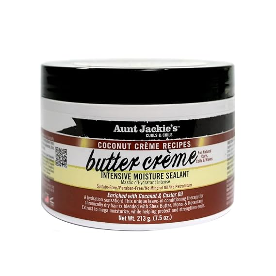 Aunt Jackie's Coconut Creme Recipes Butter Creme Intensive Moisture Sealant, Leave-In Conditioning Therapy for Dry Hair, 7.5 oz