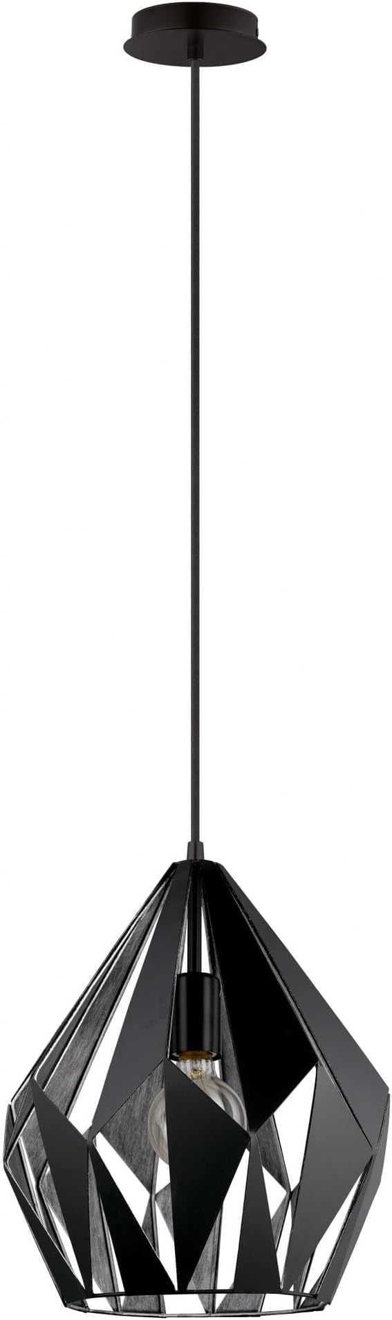EGLO 49255A Carlton 1-Light Pendant Hanging Adjustable Lighting Fixture with Geometric Shade for Kitchen Island, Hallway, and Dining Room, 12 Inch, Black/Silver