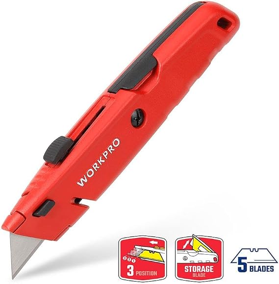 WORKPRO WP213009 Ağır Hizmet Alüminyum Gövde Geri Çekilebilir Rötuş Maket Bıçağı + 5 Adet Yedek Bıçak