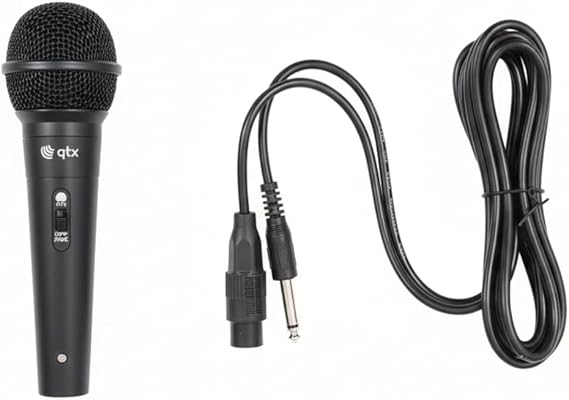 QTX Handheld Dynamic Microphone Professional Vocal & PA Microphone with XLR to 6.3mm Jack Lead Clear Sound, Durable Build & Easy On/Off Control for Singing, Speech & Stage Use