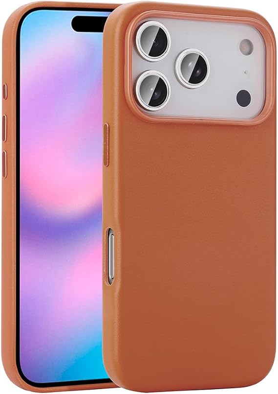 Kilifplus Apple iPhone 17 Pro Max için Kılıf MagSafe Özellikli PU Deri Görünümlü Premium Kupra Kapak, Tam Uyumlu - Turuncu