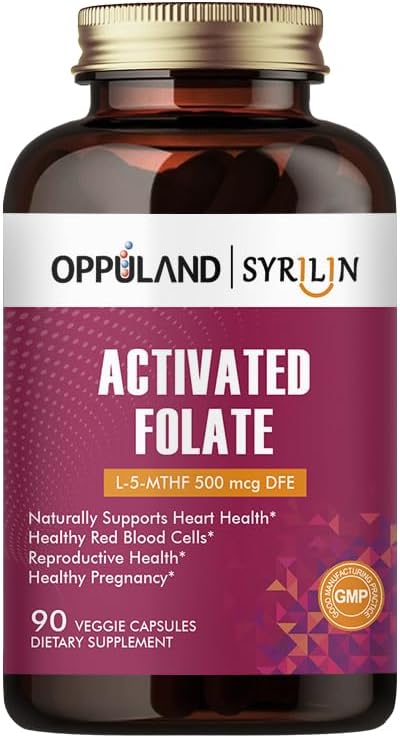 Activated Folate-L 5-MTHF DFE Supplement - Methylfolate B9 MTHF with Vitamin B12, CoQ10, Red Raspberry - Methylated L-Methylfolate for Men and Women - 500 mcg - 90 Veggie Capsules