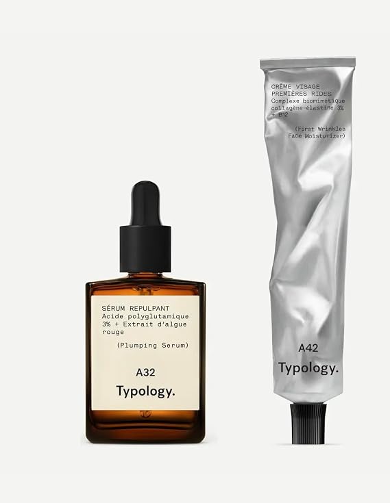 Typology First Wrinkles Duo, Plumping Serum with Polyglutamic Acid 3% and Face Moisturizer with Collagen-Elastin 3%, Anti-Aging Skincare Set