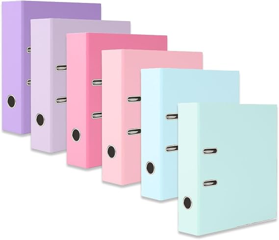 Set of 6 DIN A4 Folders 8 cm Wide Pastel Colours Trendy Colours Assorted Colours Lever Arch Folder Letter Folder Ring Binder Document Folder