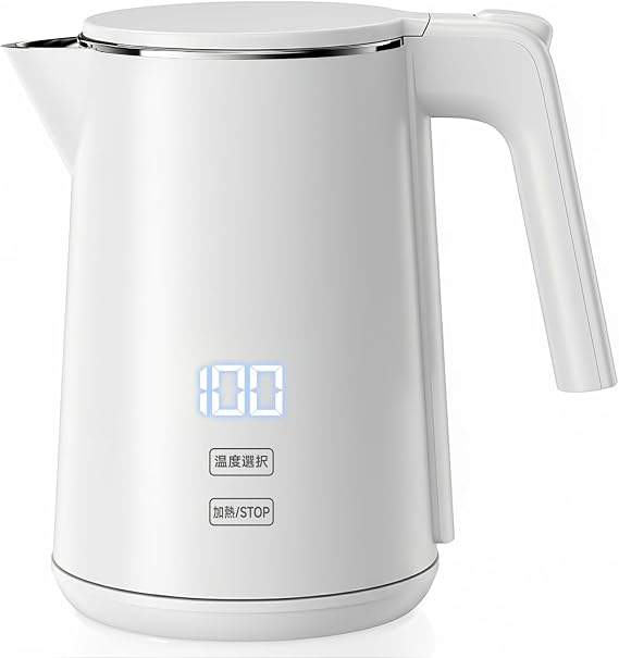 SSYFEI Electric Kettle 1.0L 1000W Rapid Boiling・Digital Temperature Display 7-Stage Temperature Adjustment 4-Hour Keep Warm Touch-Safe Double Wall Construction 304 Stainless Steel Memory Function