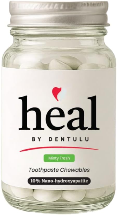 HEAL Toothpaste Tablets with 10% Nano Hydroxyapatite, Fluoride-Free Chewable Toothpaste Bites, Vegan, Plastic-Free, Travel-Friendly Oral Care, Minty Fresh Flavor, 62 Count