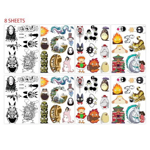 Pounchi Japanese Anime Temporary Tattoos 8 Sheets Gifts Anime Decor Cosplay Waterproof Temporary Tattoos Cartoon Stickers Party Favors Supplies for Teens Man Woman