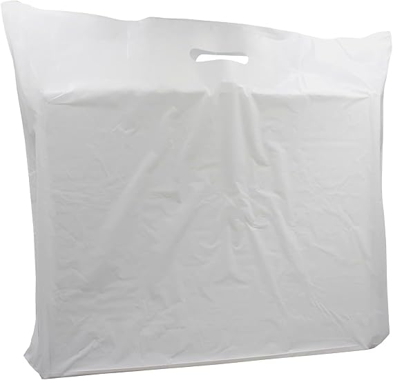 100 x White Patch Handle Carrier Bags Durable and Reusable - Versatile Carry Bags for Retail, Boutiques, Clothes, Jewellery, Gifts and Shopping (XTRA LARGE - 22"x18"+3")