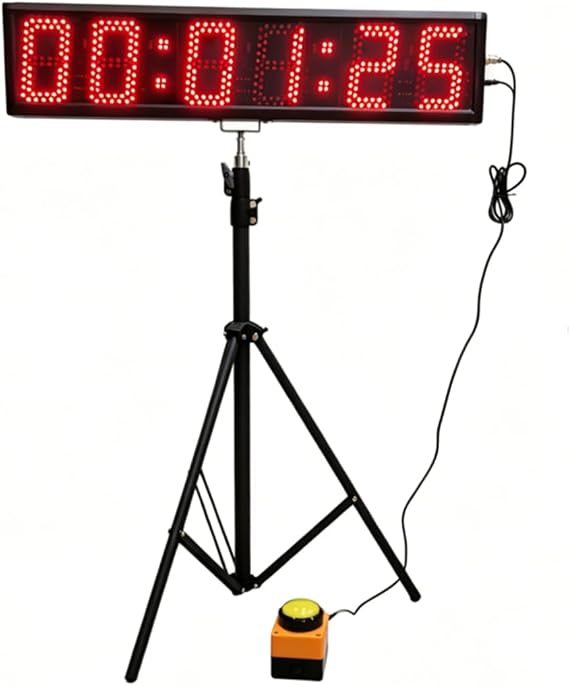 Large Semi-Outdoor LED Race Timing Clock 5 Inch Digital Height 6 Digits Red Countdown/Up Timer Stopwatch with 12/24 Hour Format Button and Remote Control