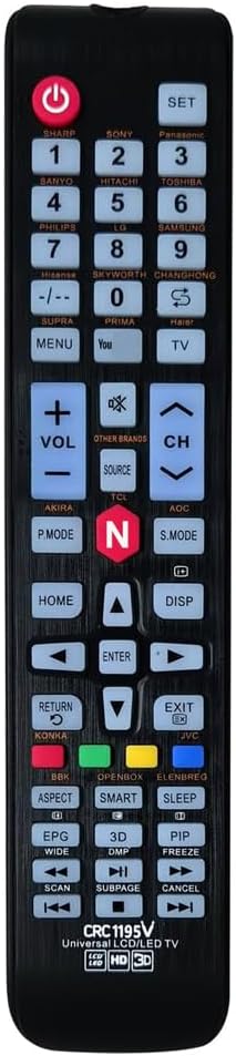 CRC1195V Universal Tv Remote for Samsung, LG, Sony, Philips, Panasonic, Toshiba, Sharp, Hisense, Skyworth, TCL LCD LED 3D HDTV Smart TV Infrared Remote Control