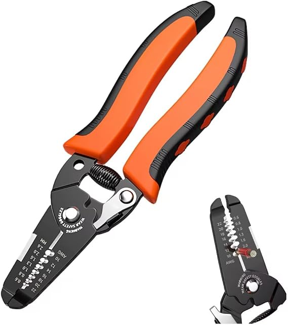 Wire Stripper Tool, Side Cutting Edge, Multi-Function, Labor-Saving Spring, Non-Slip Grip, Safety Lock, Rust-Resistant Coated Hard Steel Cable Stripper for Electricians, Electrical Work, DIY Projects
