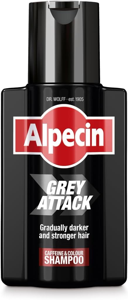 Alpecin Grey Attack Caffeine & Colour Shampoo for Men 1x 200ml | Gradually Darker and Stronger Hair | Controlled & Natural Looking Colour Effect for Less Greys | Against Thinning Hair | Gradually darker, natural-looking color effect for less gray, leaves hair feeling stronger