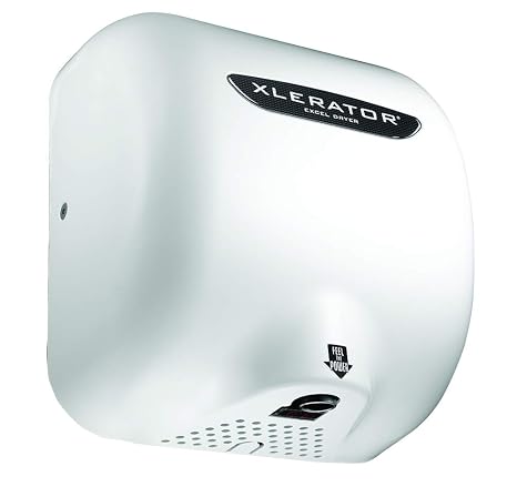 XLERATOR XL-BW-1.1N Hand Dryer, Excel Dryer, Automatic, Surface-Mounted, White Thermoset (BMC) Cover, 208-277V with Noise Reduction Nozzle