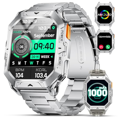 LIGE Military Smart Watches for MenAnswerMake Calls,100-Day Battery Life,2.13 AMOLED Outdoor Sports Smartwatch with Compass,Fitness Tracker for Android iOS,AI Voice,Sliver