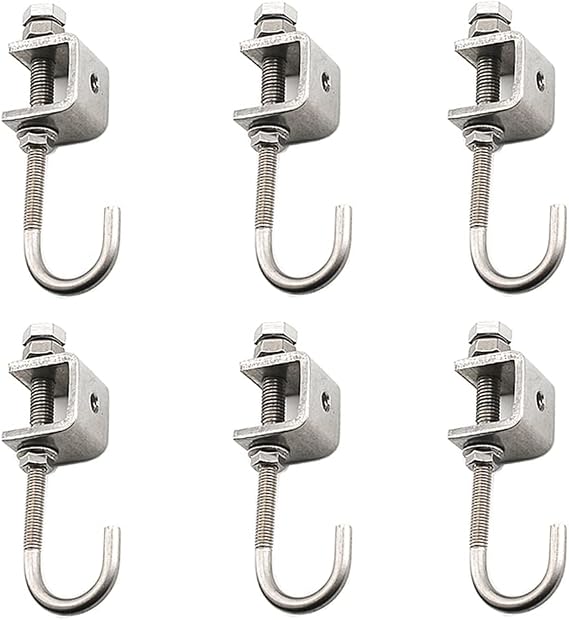 I-Beam Clamps with Hooks; C Clamp Hook Stainless Steel; Pipe Clamp Hooks for Hanging; Bolt Clamp Hook.Hooks for Use Slotted Angle in Galvanized(6Pcs)