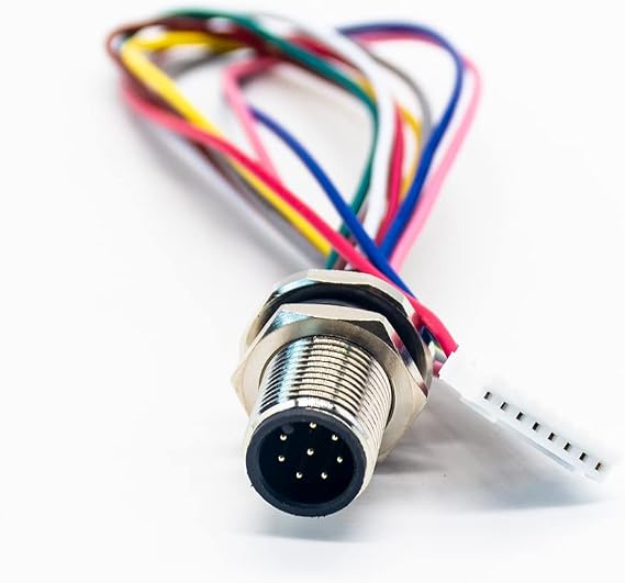 Elecbee M12 8Pin Male Panel Mount Connector A Code with Terminal Wires 30CM AWG24 for The Signal and DC Power Transmition Shield