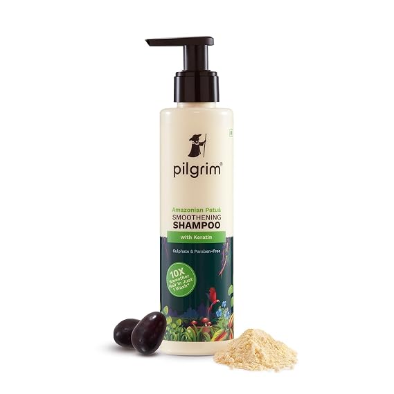 Pilgrim Patua & Keratin Hair SMOOTHENING SHAMPOO for Dry & Frizzy hair | Sulphate & Paraben free shampoo for Women & Men | Hair Smoothening & healthy scalp | 6.76 Fl Oz (200ml)